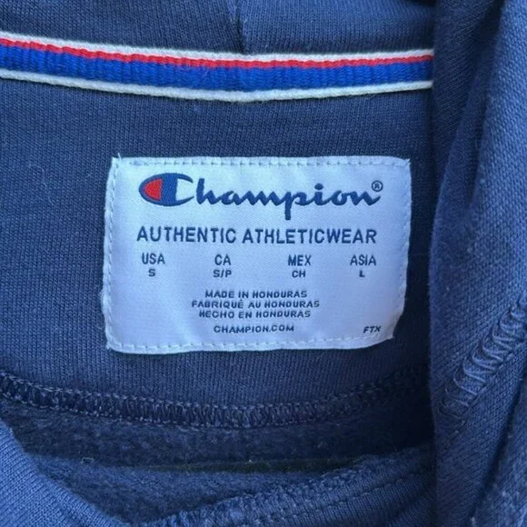 Champion Classic Navy Blue Hood Sweatshirt Size S - Picture 7 of 9